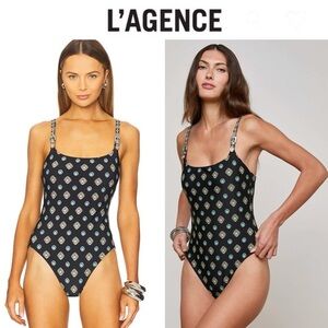 L'AGENCE Remi One-Piece Swimsuit Black Patterned Women's Swimsuit Sz M NWT 266$